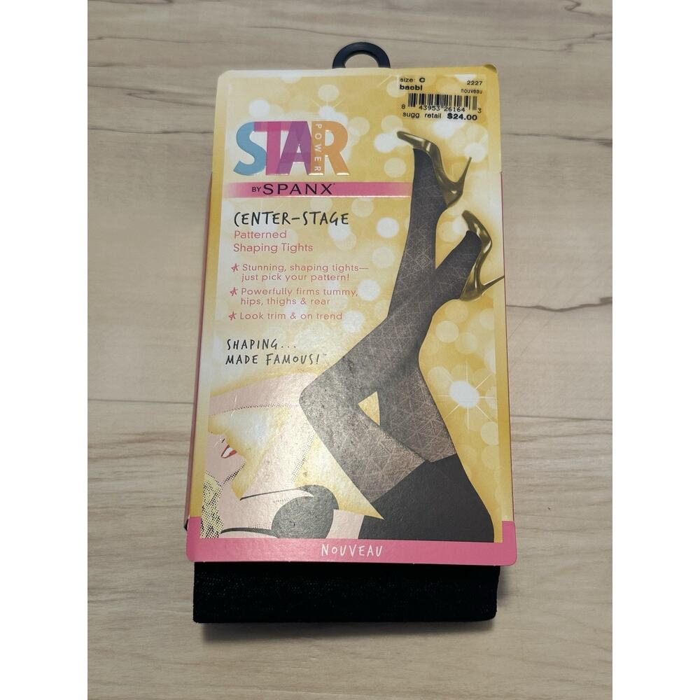 SPANX Star‎ Power Center Stage Patterned Shaping Tights Black Noveau Size C NEW